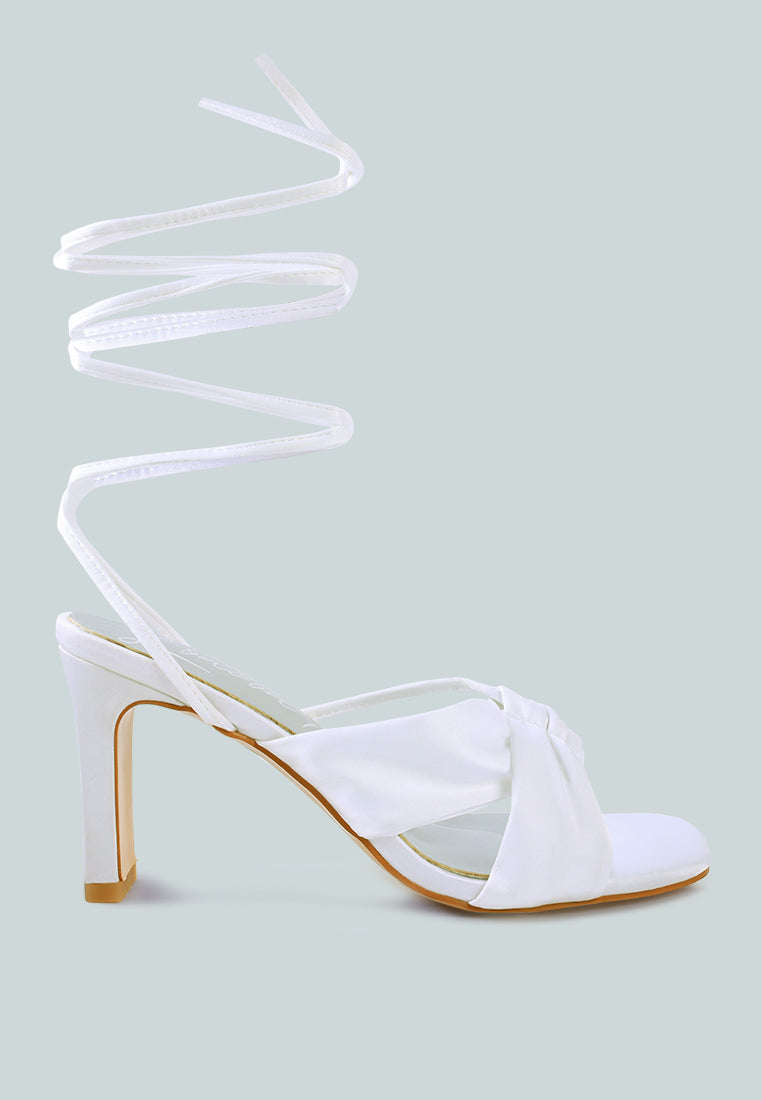 Chasm Satin Ruched Strap Tie Up Sandals-0