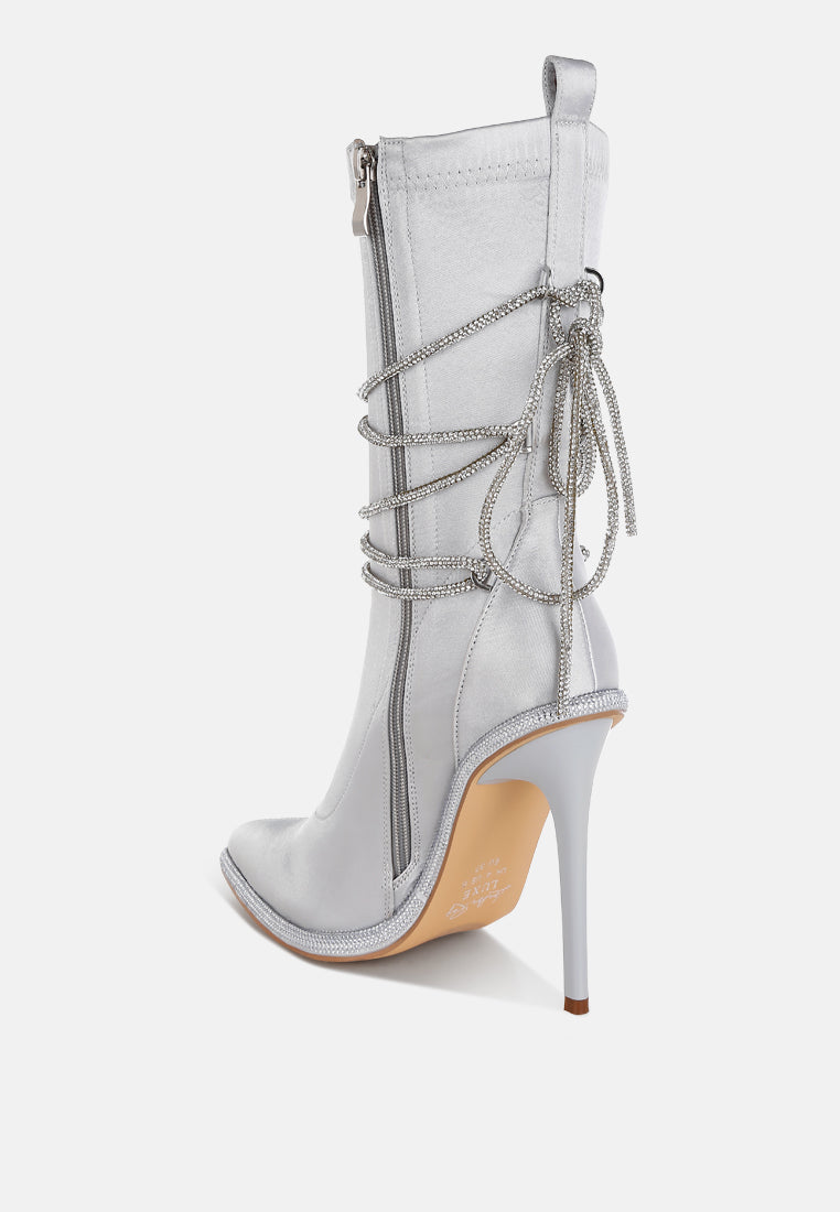 Dacia Rhinestones Strap Satin Calf Boots-2