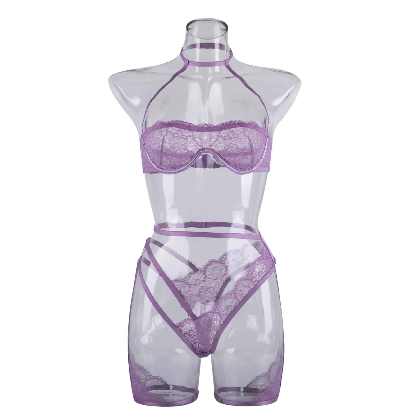 Lavender Whisper Sheer Balconette Lingerie Set Front View