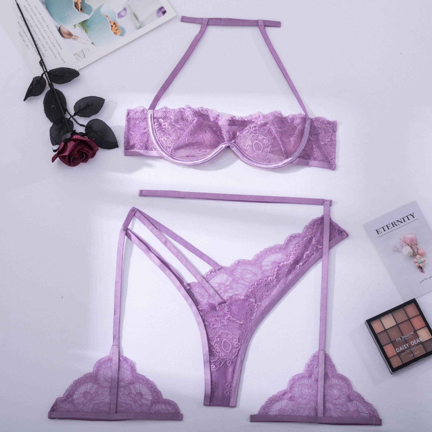 Lavender Whisper Sheer Balconette Lingerie Set Over View