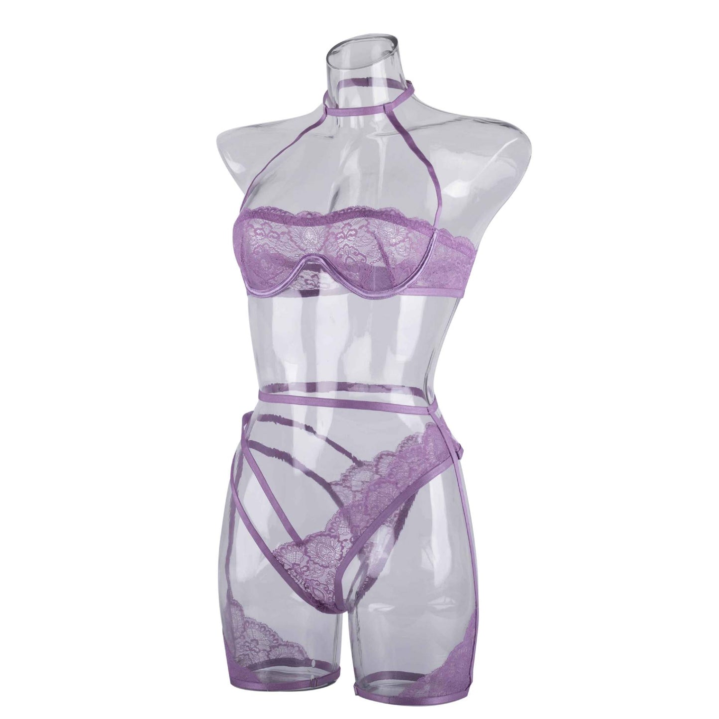 Lavender Whisper Sheer Balconette Lingerie Set Side View