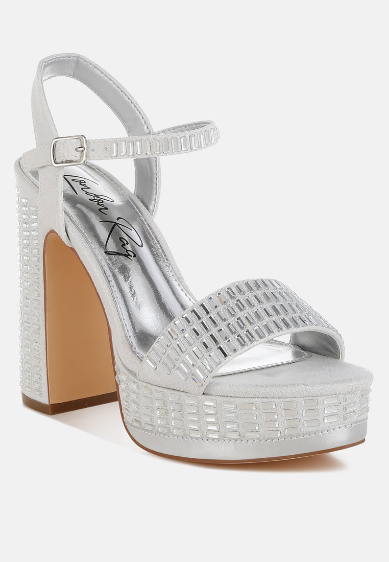 Ortage Rhinestones Embellished High Block Heels-1