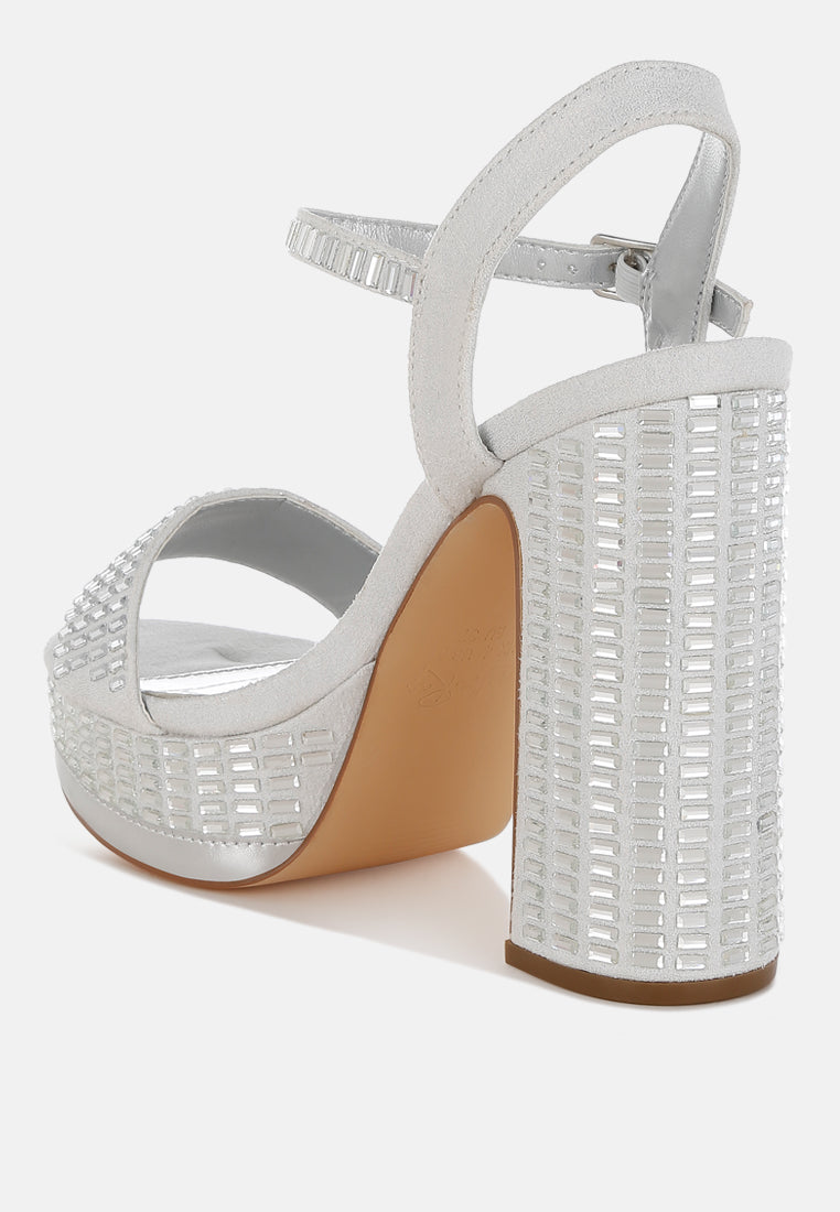 Ortage Rhinestones Embellished High Block Heels-2