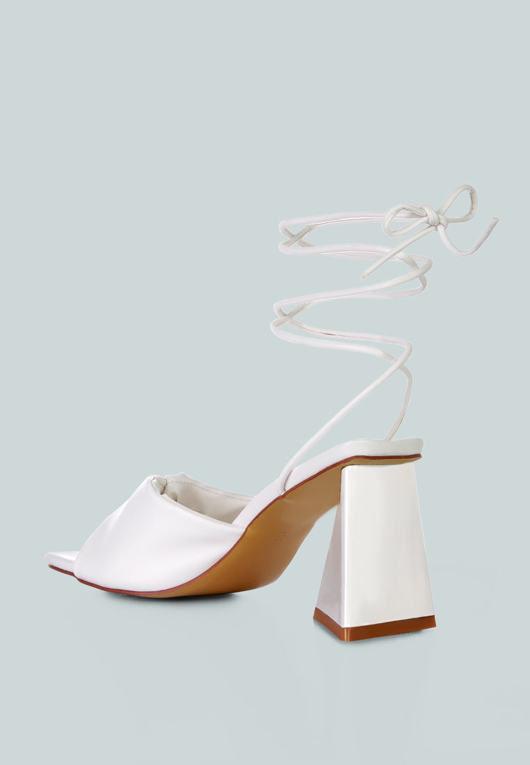 Primavera Ruched Triangular Heel Lace Up Sandal-2