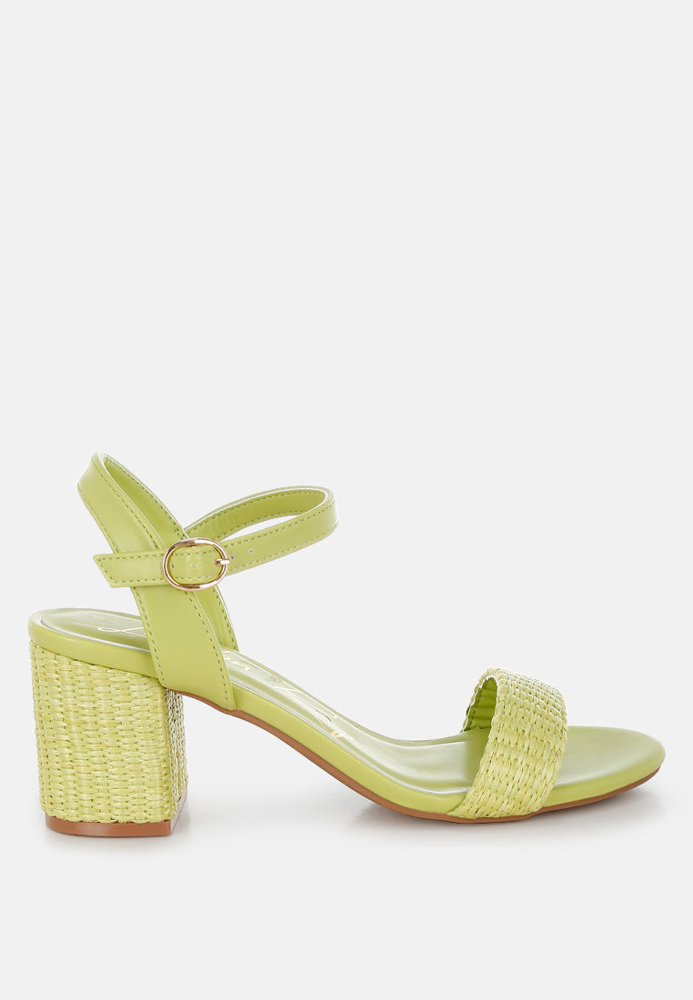 Tulata Raffia Pin Buckle Block Heels-5