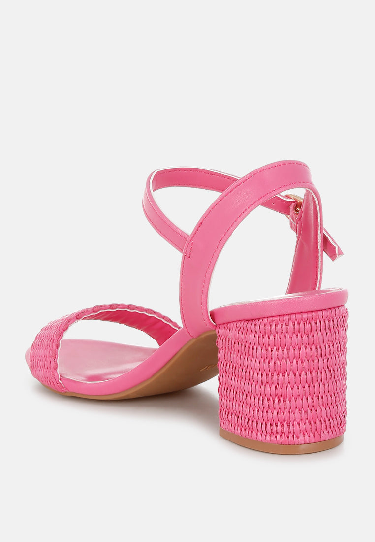 Tulata Raffia Pin Buckle Block Heels-2