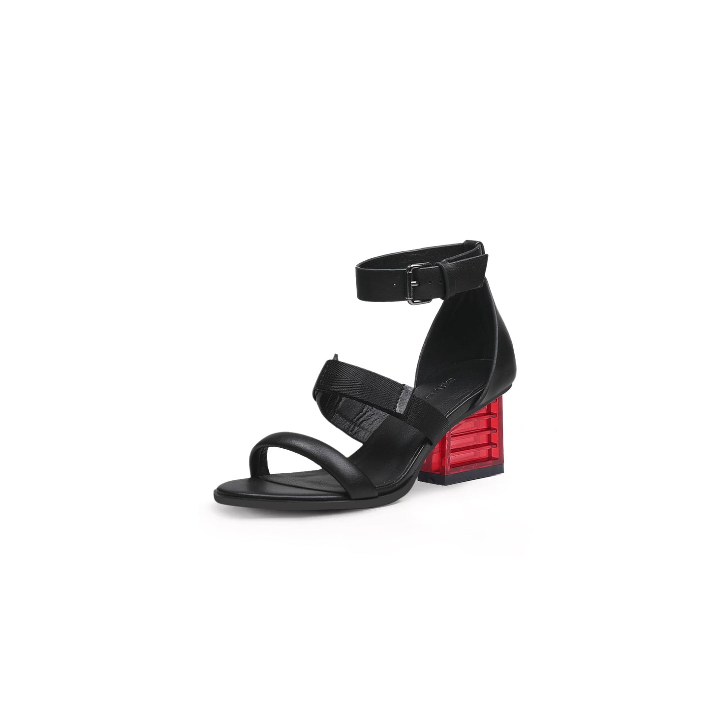 Leather Wrap Strap Sandals with Glass Heels-1