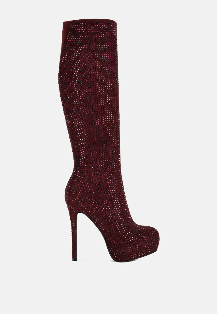 Nebula Rhinestone Embellished Stiletto Calf Boots-5
