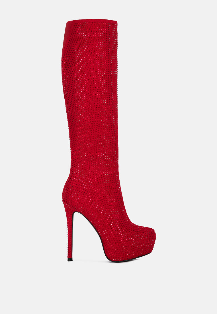 Nebula Rhinestone Embellished Stiletto Calf Boots-7