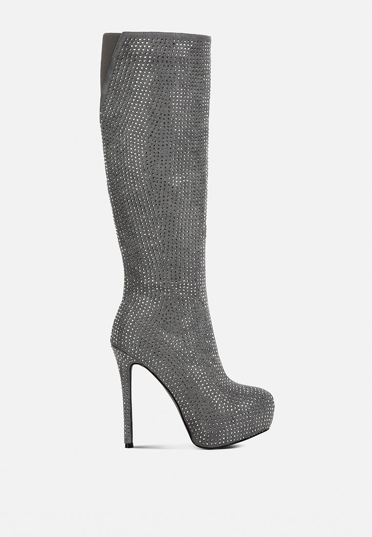Nebula Rhinestone Embellished Stiletto Calf Boots-6
