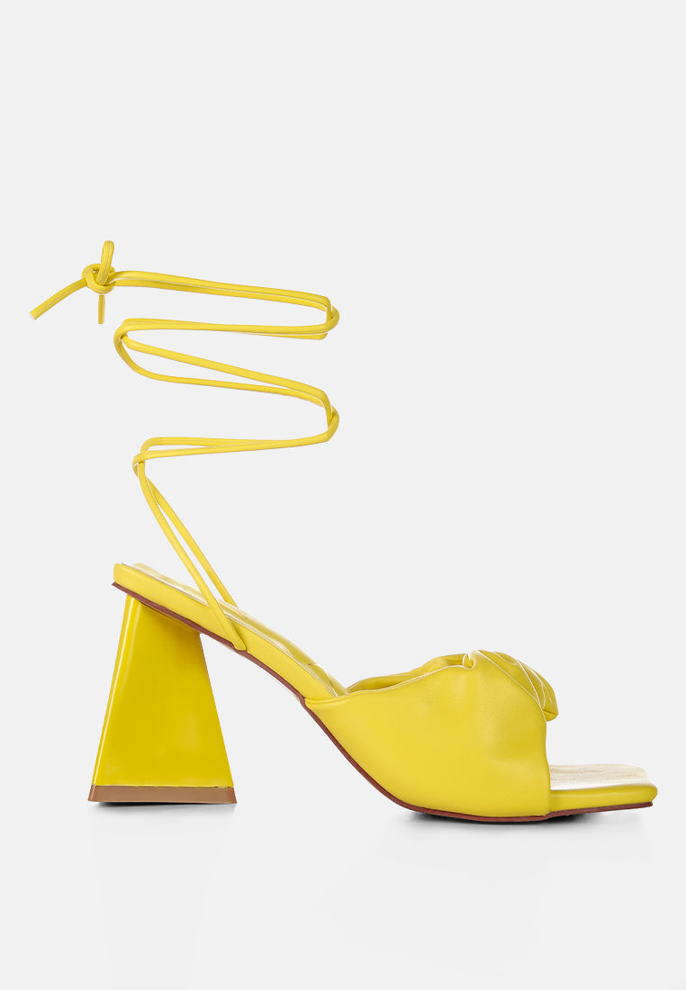 Primavera Ruched Triangular Heel Lace Up Sandal-5