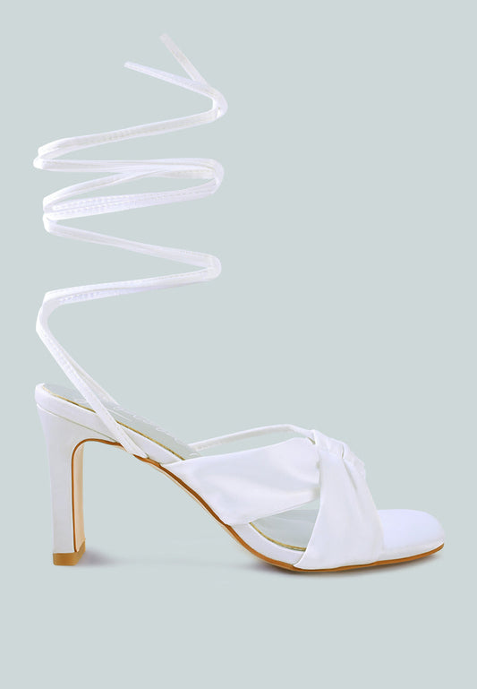 Chasm Satin Ruched Strap Tie Up Sandals-0