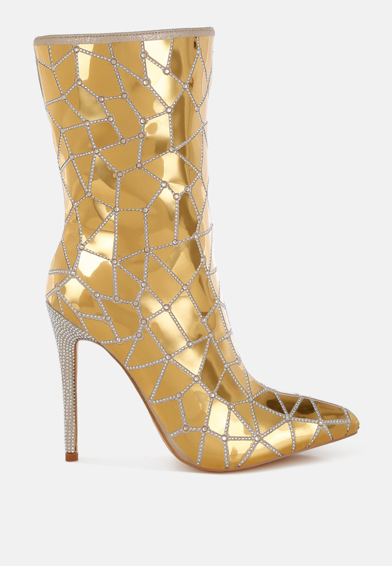 Echostage Rhinestones Embellished Metallic Boots-5
