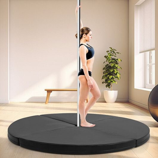 Pole Dance Crash Mat Round Portable Yoga Mat with EPE Foam-Black-1