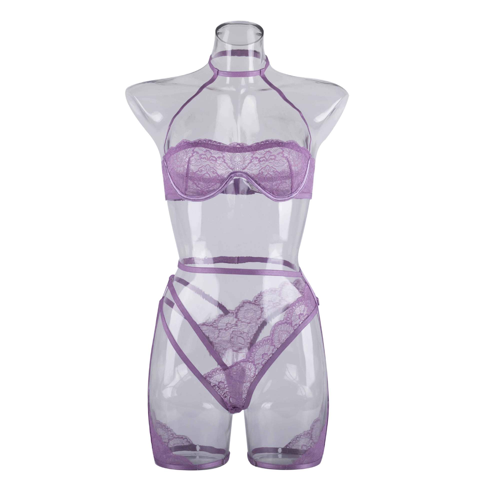 Lavender Whisper Sheer Balconette Lingerie Set Front View