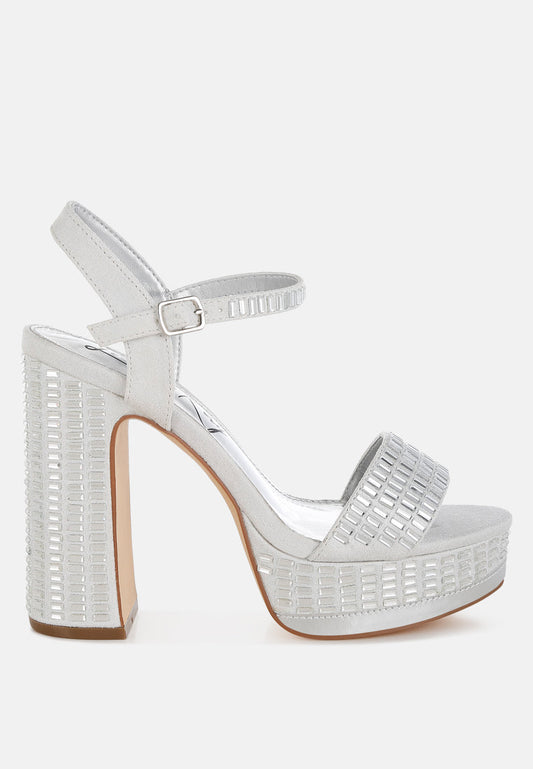 Ortage Rhinestones Embellished High Block Heels-0