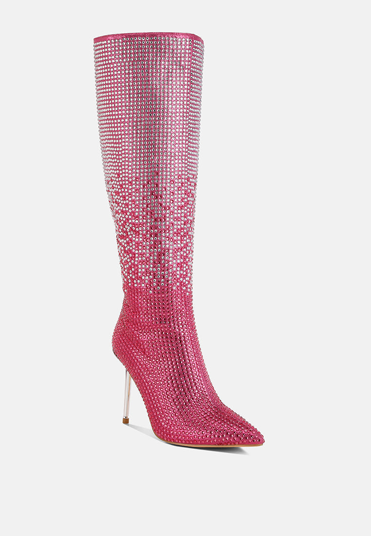 Orymple Shiny Rhinestone Studded Calf Boots-1