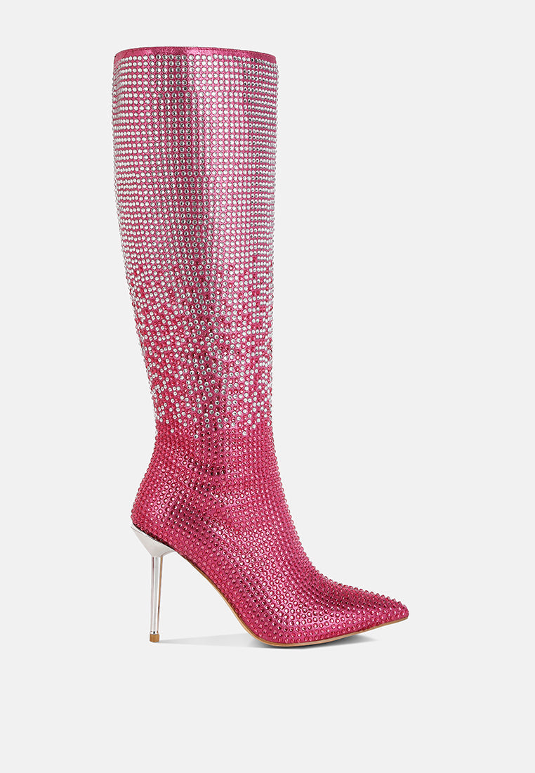 Orymple Shiny Rhinestone Studded Calf Boots-0