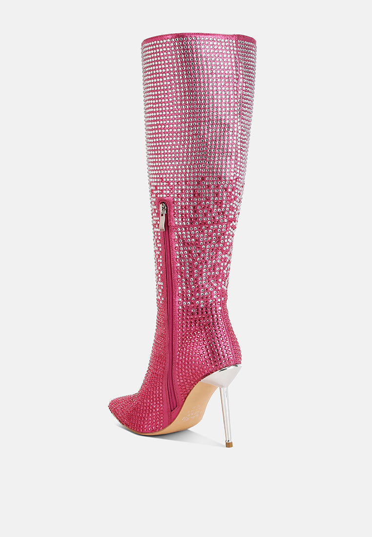 Orymple Shiny Rhinestone Studded Calf Boots-2