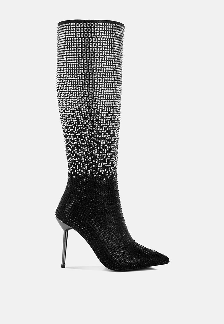 Orymple Shiny Rhinestone Studded Calf Boots-5