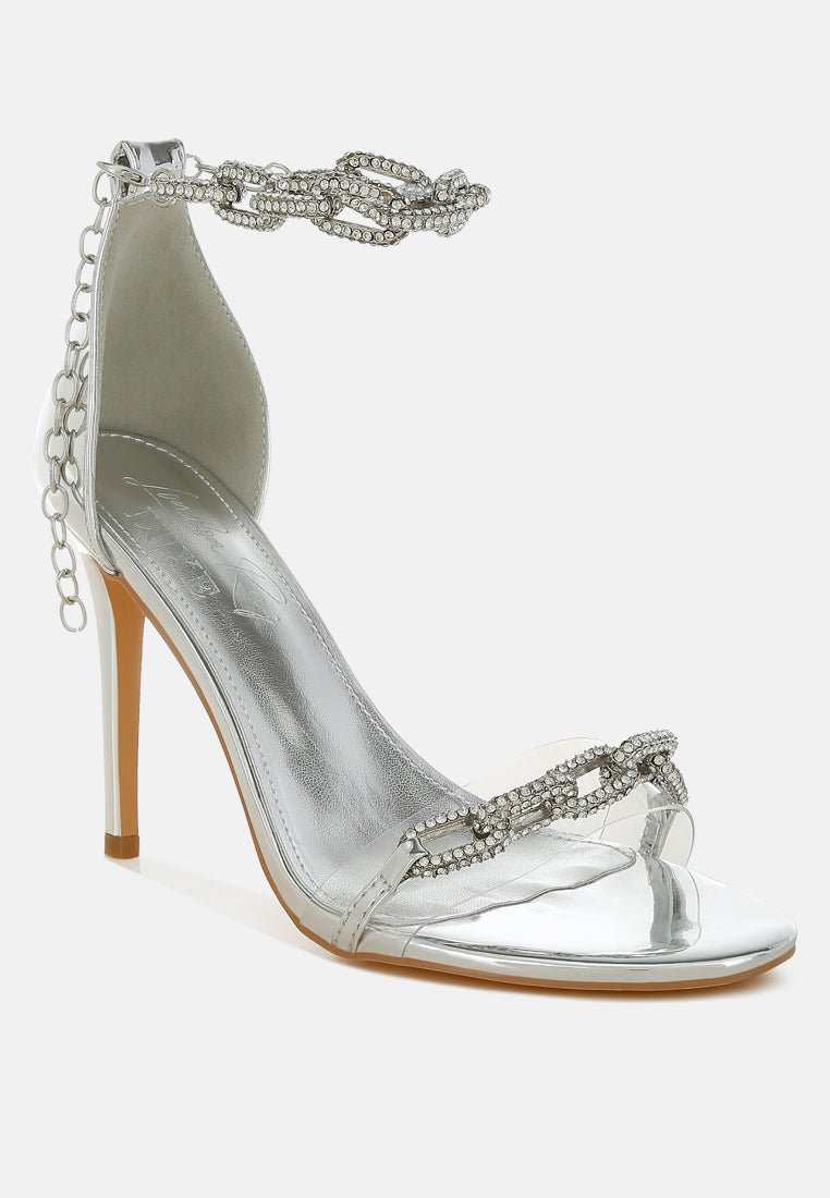 Traben Rhinestones Chain Metallic Stiletto Sandals-1