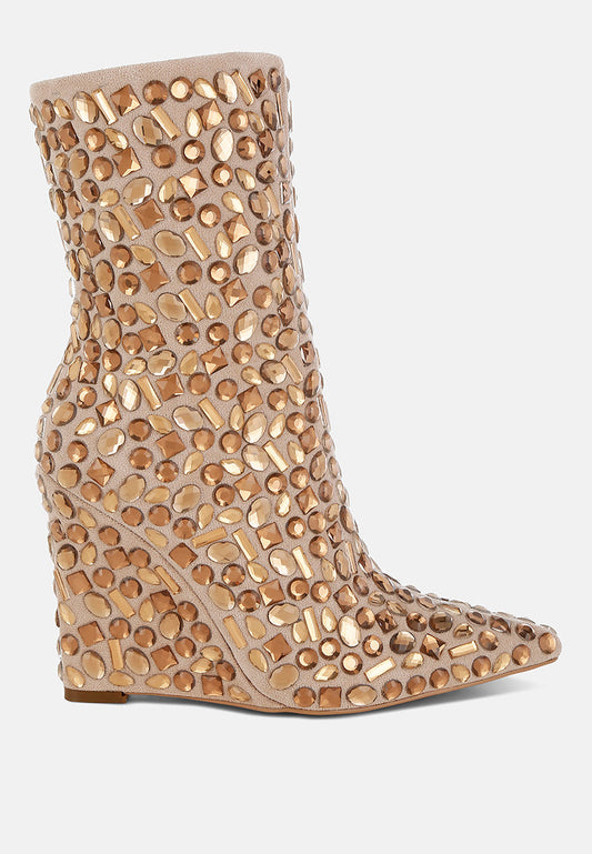 Trend Titan Diamante Slim Wedge Heel Boots-0