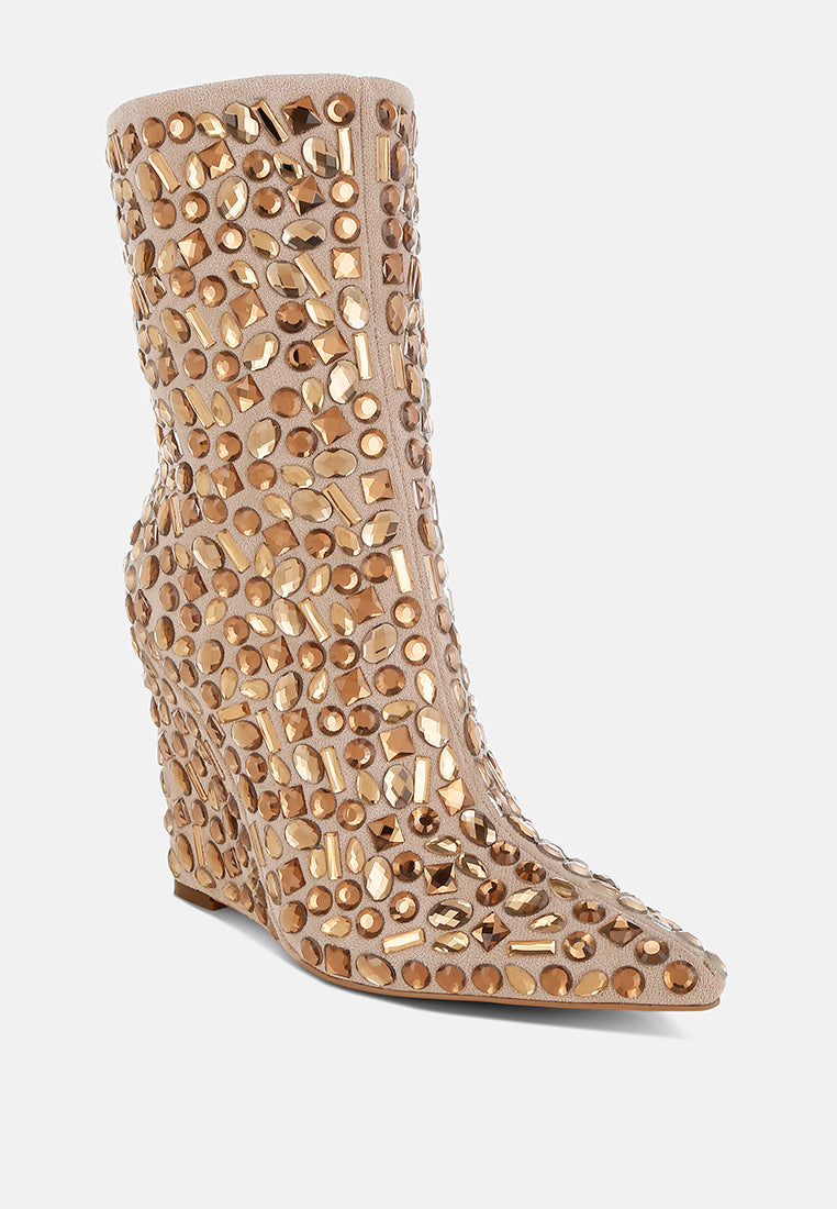 Trend Titan Diamante Slim Wedge Heel Boots-1