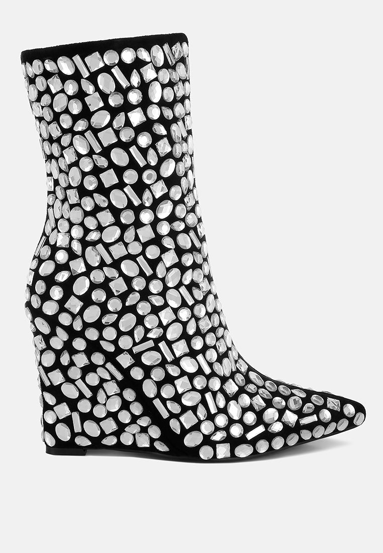 Trend Titan Diamante Slim Wedge Heel Boots-5