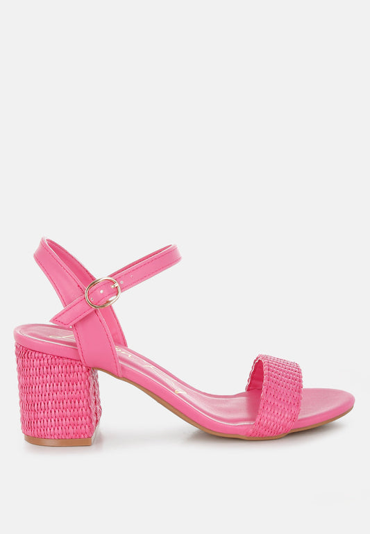 Tulata Raffia Pin Buckle Block Heels-0
