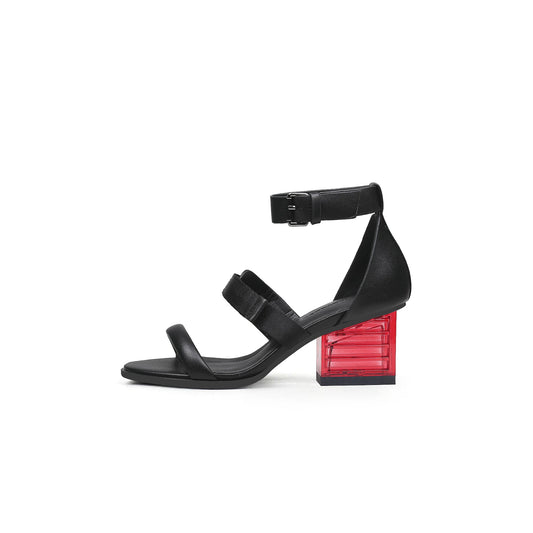 Leather Wrap Strap Sandals with Glass Heels-0