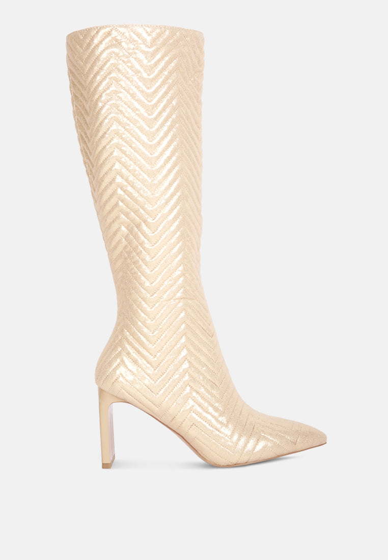 Prinkles Quilted Italian Block Heel Calf Boots-5