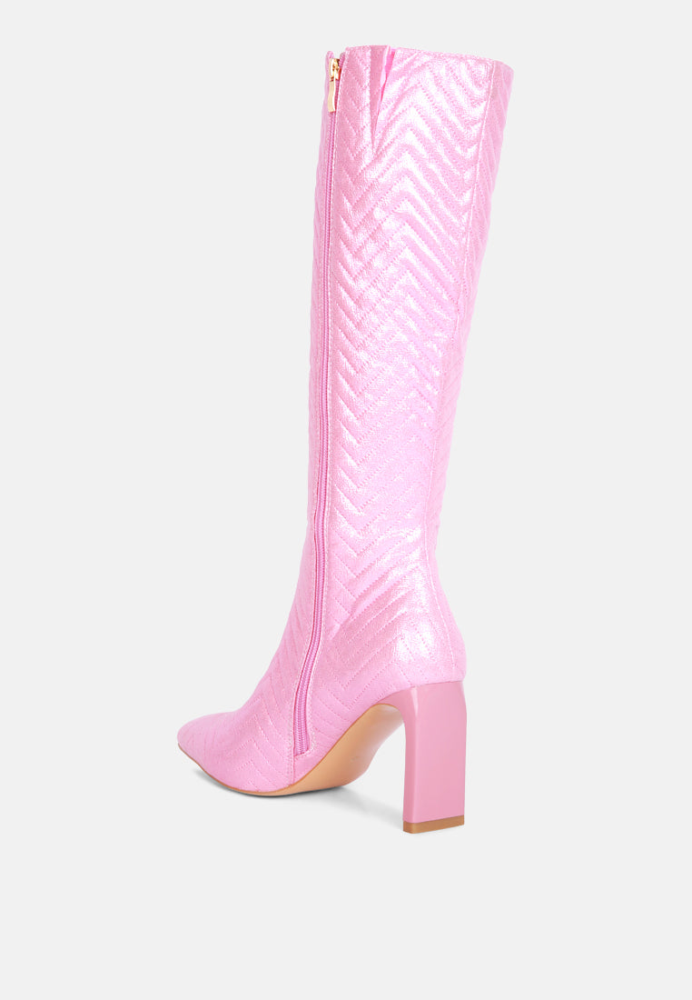 Prinkles Quilted Italian Block Heel Calf Boots-3